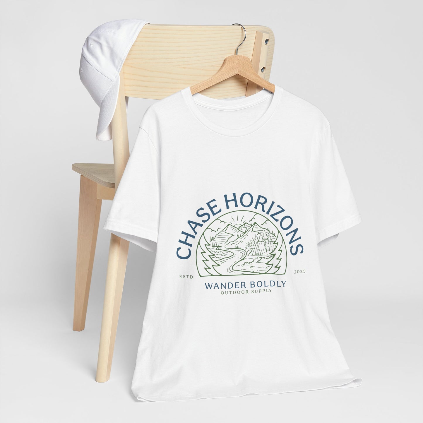 Explorer Series: Chase Horizons T-Shirt – Scenic Mountain & Camp Graphic Tee, Unisex in Multiple Colors & All Sizes